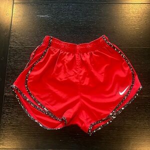 Red, Black, and White Nike Tempo Running Shorts